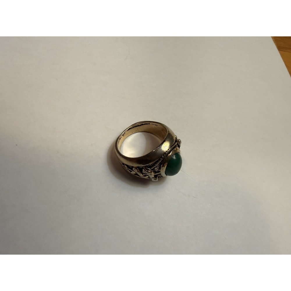 Vintage Snake Ring Green Cabochon Stone Silver Tone Signet Statement Size 10.5 - Picture 4 of 9